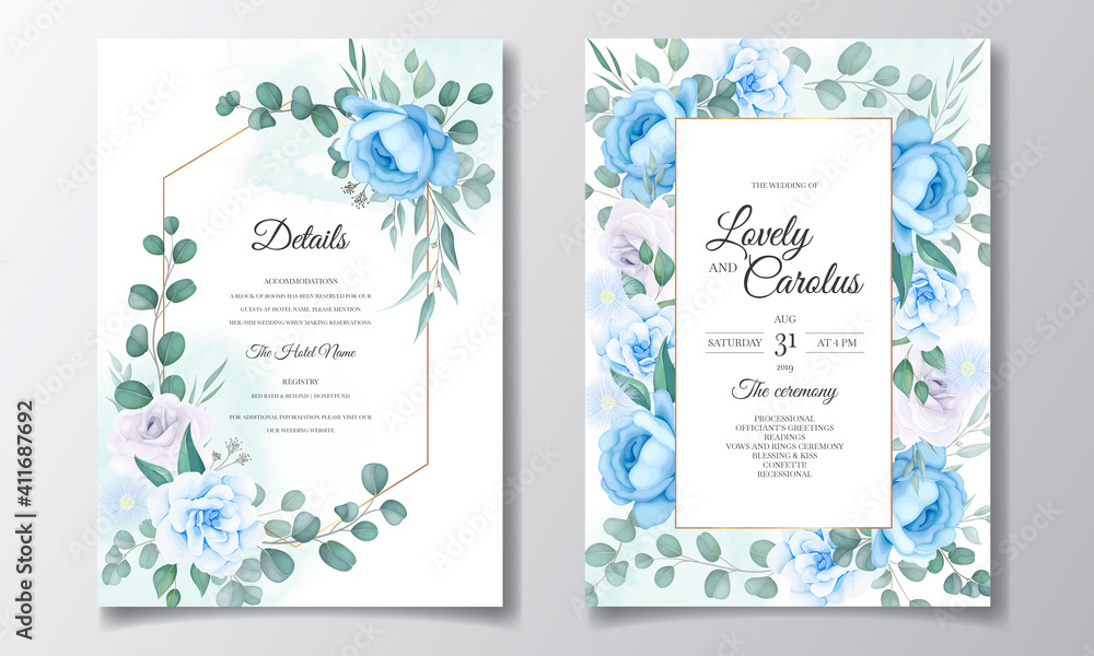 Elegant wedding invitations card with beautiful hand draw floral