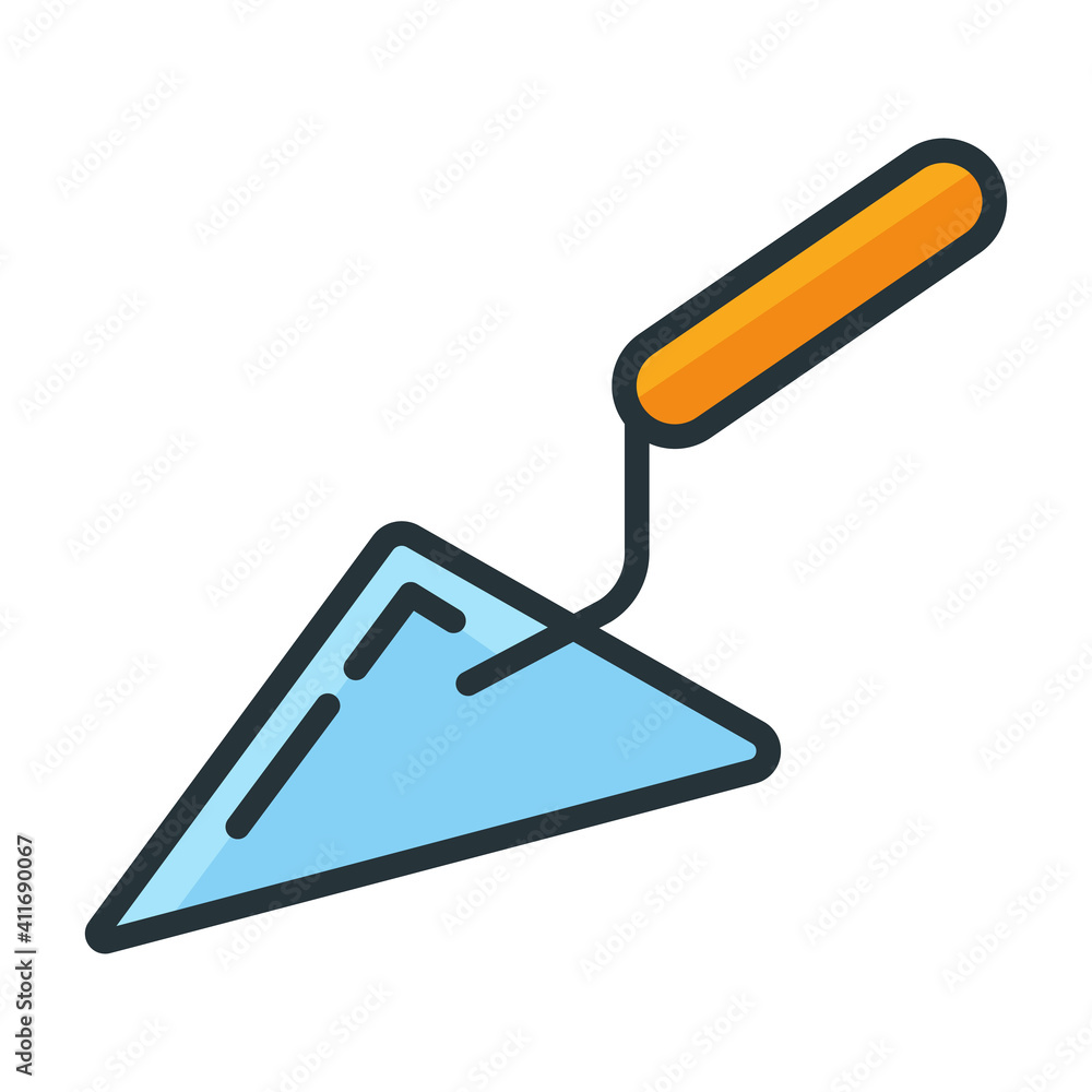 Concept spatula construction tool icon, trowel toolkit professional instrument flat line vector illustration, isolated on white. Concept spatula construction tool icon, trowel toolkit professional instrument flat line vector illustration, isolated on white.