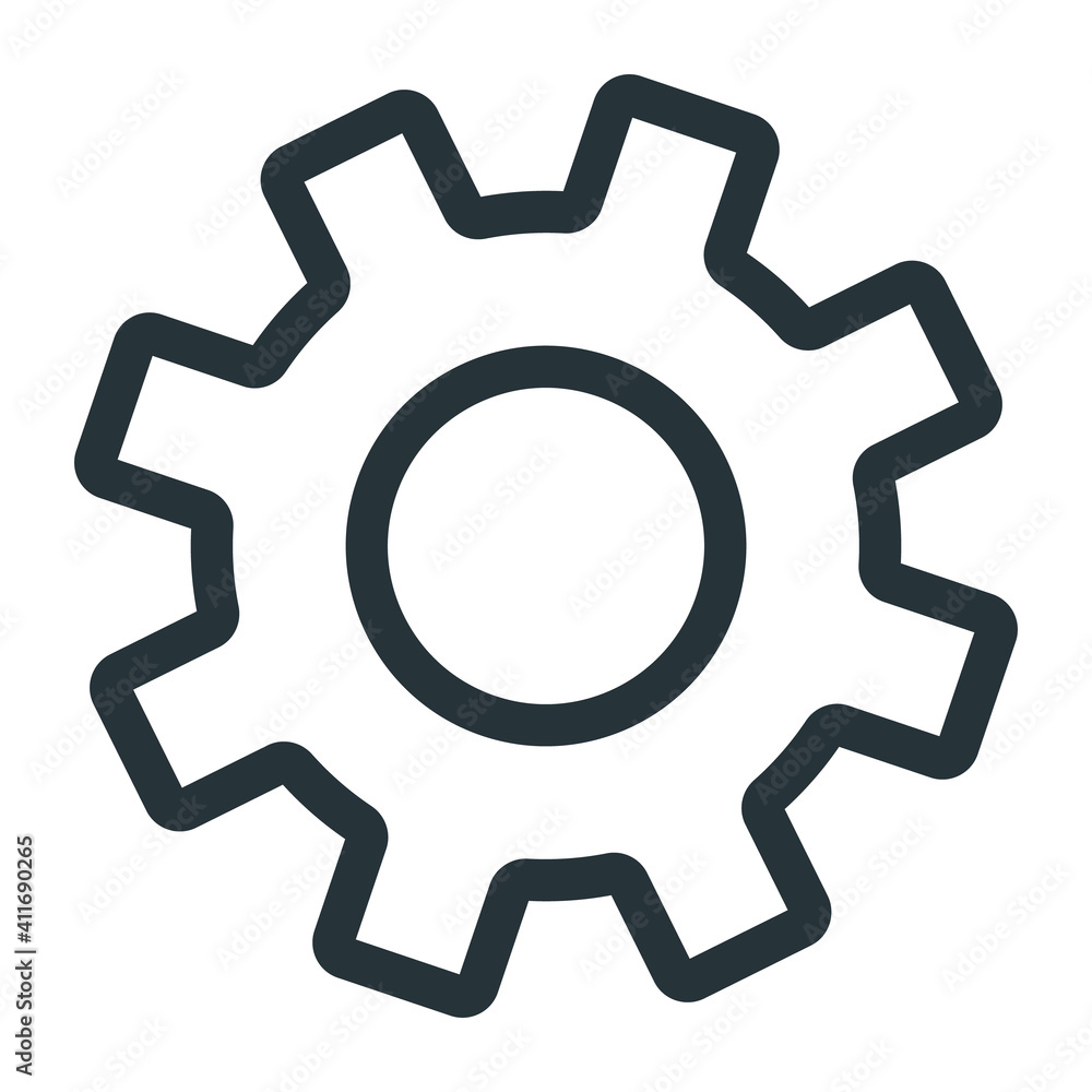 Gear pinion mechanism icon, concept engineering stuff object line flat vector illustration art, isolated on white