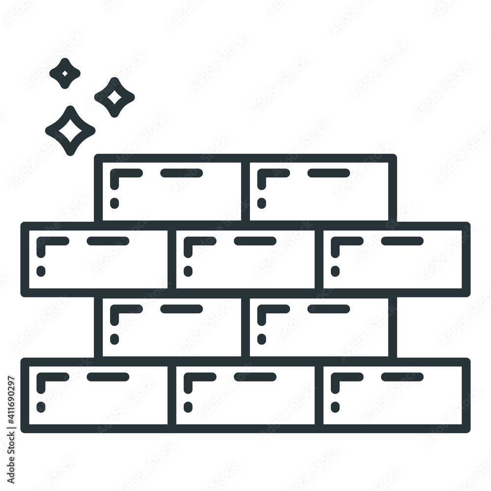Brick wall construction structure design icon, building fence side line flat vector illustration art, isolated on white. Brick wall construction structure design icon, building fence side line flat vector illustration art, isolated on white.