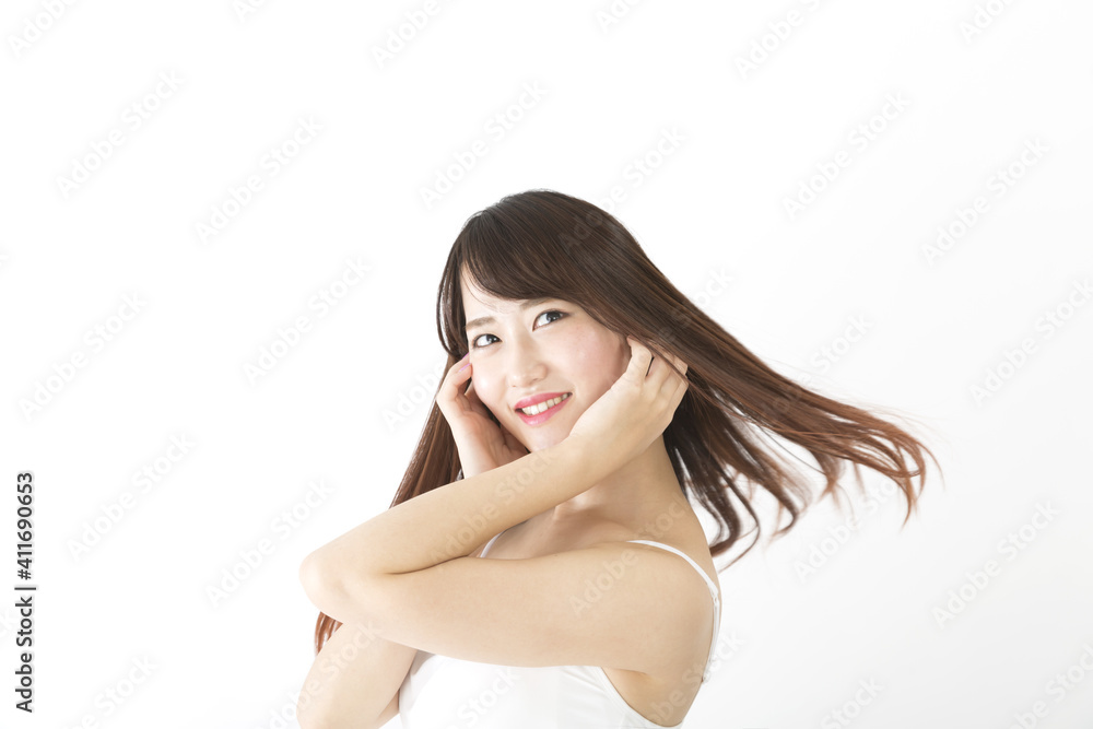 振り向く女性 なびく髪 振り向く女性 なびく髪