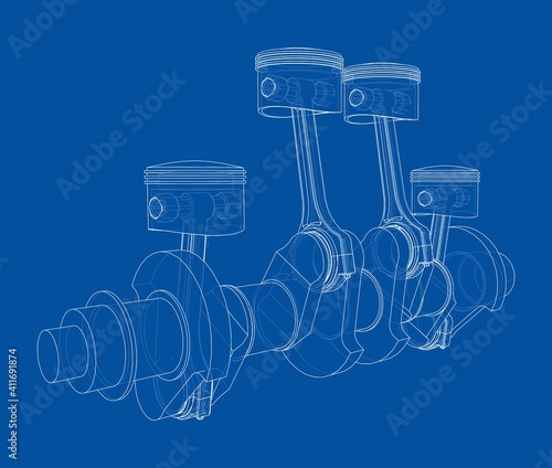Engine crankshaft with pistons outline. Vector