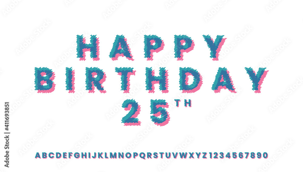 Happy Birthday greeting with colorful distort pop style text effect