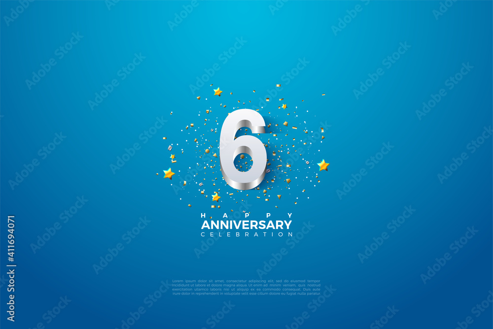6th Anniversary with sparkling silver plated numerals illustration.