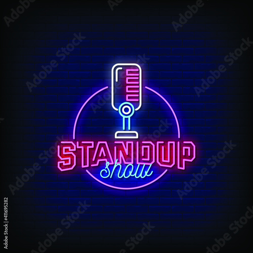 Standup Show logo Neon Signs Style Text Vector
