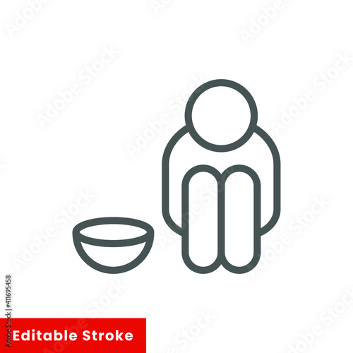 Poverty line icon. Simple outline style. Homless, beggar, hunger and poor concept. Vector illustration on white background. Editable stroke EPS 10