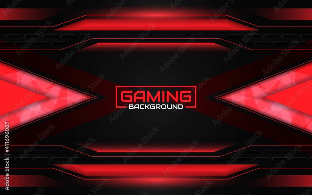 Abstract futuristic geometric black and red gaming background with modern esport shapes. Vector design template technology concept can use element game banner, sport poster, cyber wallpaper, web