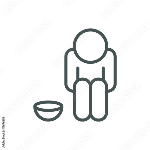 Poverty line icon. Simple outline style. Homless, beggar, hunger and poor concept. Vector illustration on white background. EPS 10