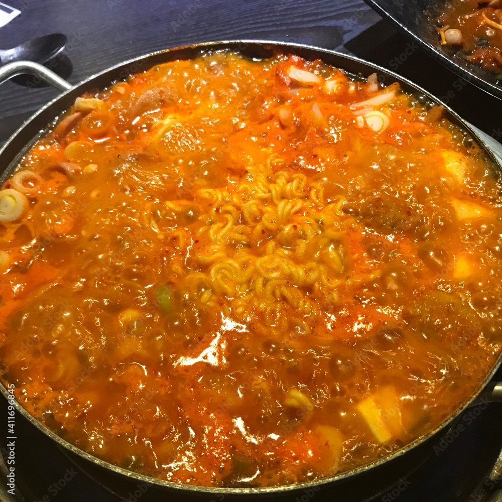 Delicious and spicy Korean soup and noodles Delicious and spicy Korean soup and noodles