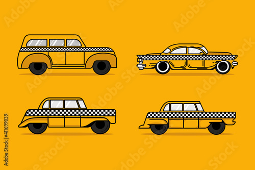 set yellow old taxi car illustrations logo design 