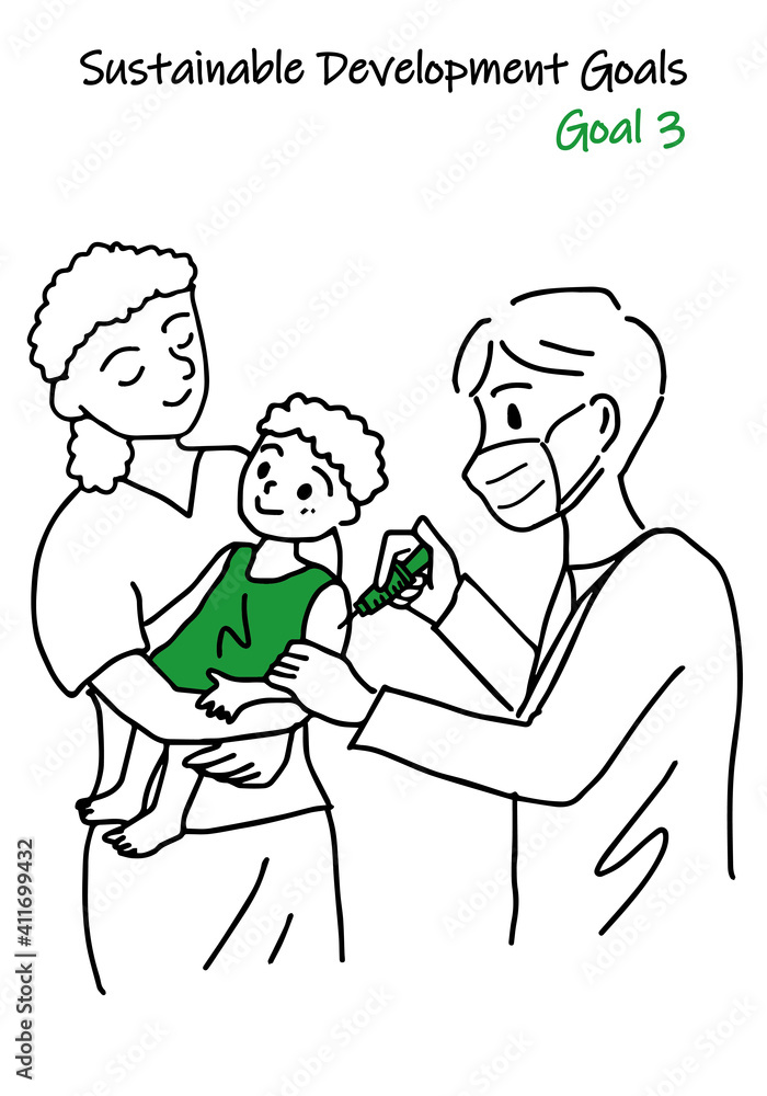 SDGs GOAL3のための指定色シンプル2色イラスト