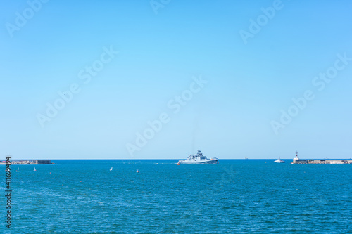 Black Sea resort Crimea, Russia, hot summer waves and blue sky