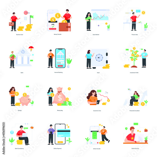 Flat Illustrations of Banking and Finance 