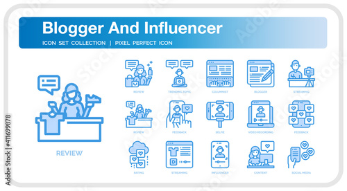 Blogger And Influencer icon set