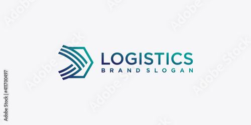 Logistics logo with creative line art concept, transport, send, fast, Premium Vector