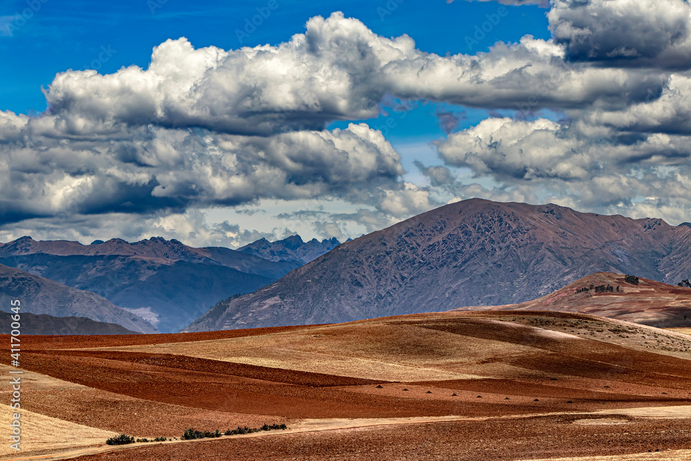 Peru, Cusco Region. Urubamba mountain range (in the Andes of Peru) and Sacred Valley