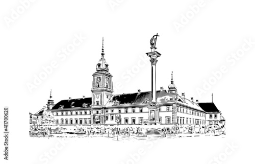 Obraz na płótnie Building view with landmark of Poland is the
country in Europe. Hand drawn sketch illustration in vector. w salonie