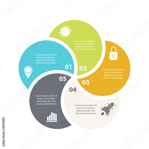 Vector infographic with 5 steps, options or processes. Template for diagram, graph, workflow, web design. Business concept isolated on white background.