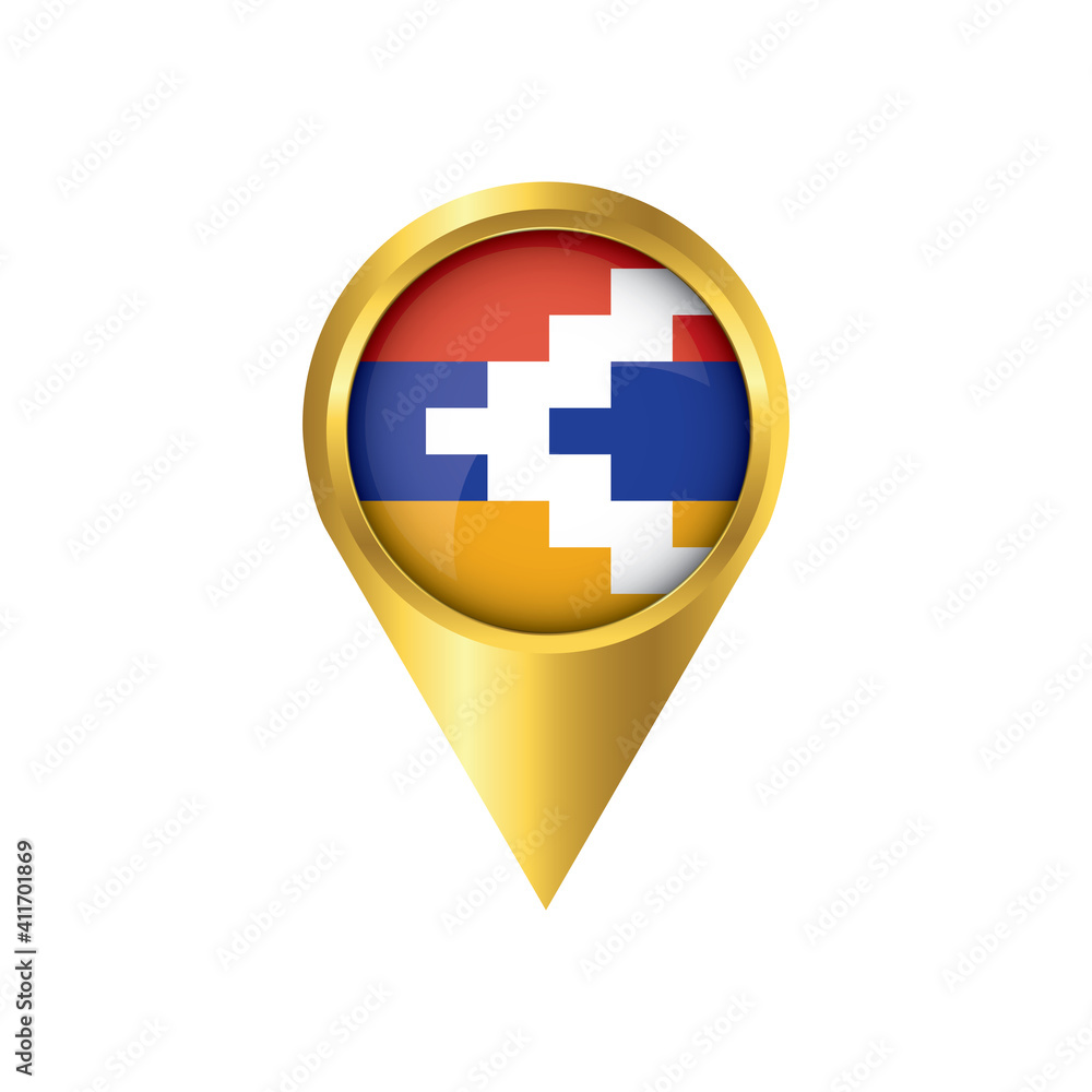 Obraz premium Flag of Nagorno Karabakh.symbol check in Nagorno Karabakh, golden map pointer with the national flag of Nagorno Karabakh in the button. vector illustration.