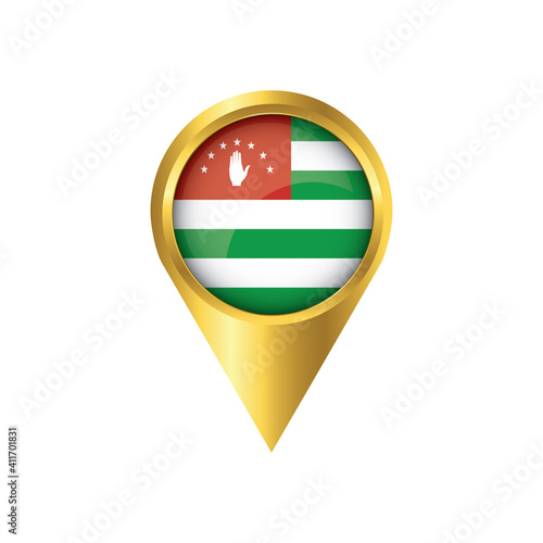 Flag of Abkhazia.symbol check in Abkhazia, golden map pointer with the national flag of Abkhazia in the button. vector illustration.