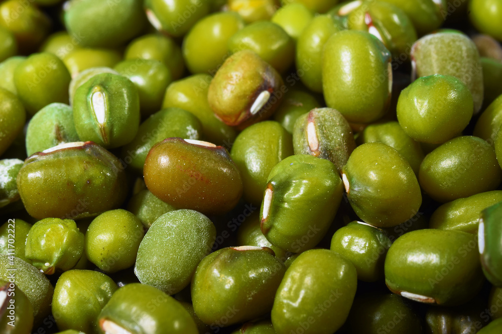 Close-up of mung beans with white isolated background Close-up of mung beans with white isolated background