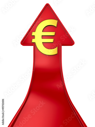 euro sign and red arrow on ...