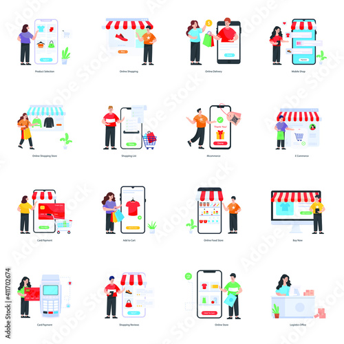Online Shopping Flat Character Illustrations
