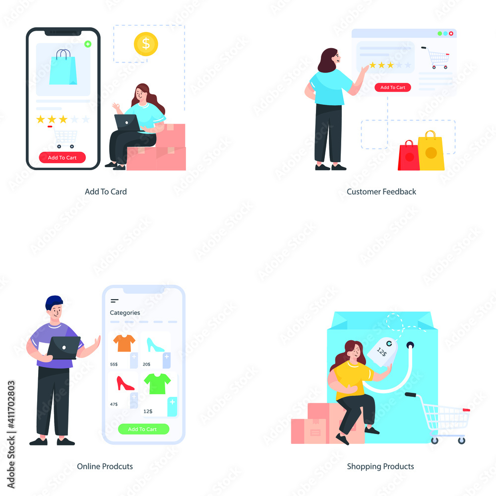 Eshopping Flat Character Illustrations Set
Eshopping Flat Character Illustrations Set