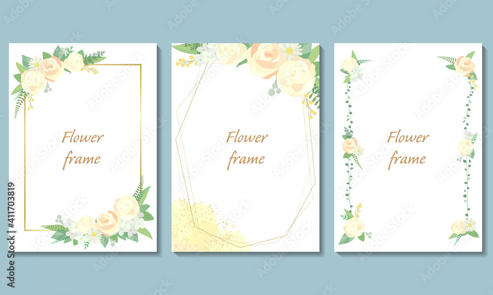 Rose frame illustration set. Invitation or greeting card templates (vector, cut out)