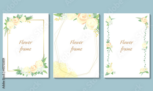 Rose frame illustration set. Invitation or greeting card templates  vector  cut out 