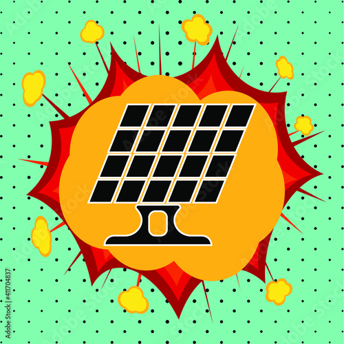 Solar panels sign, pop art explosion, vector illustration for design