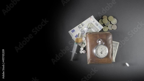 Running hours with money. Background