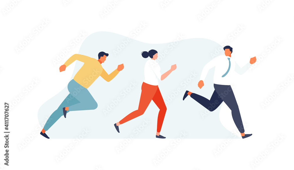 Running competing business people. Competition and career growth vector illustration