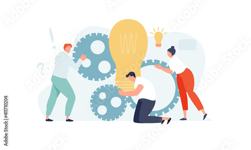 People group together generate an idea. Teamwork and collaboration. Vector business illustration
