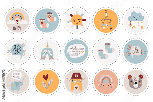 Labels collection with bohomian items.