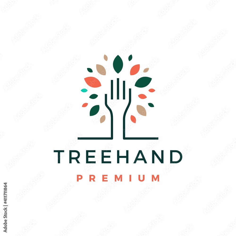 tree hand leaf logo vector icon illustration