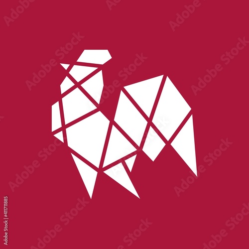 geometric rooster red background logo vector icon illustration