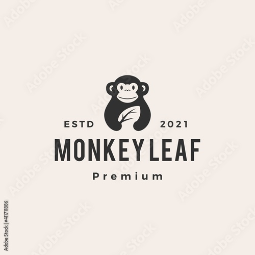 monkey leaf hipster vintage logo vector icon illustration