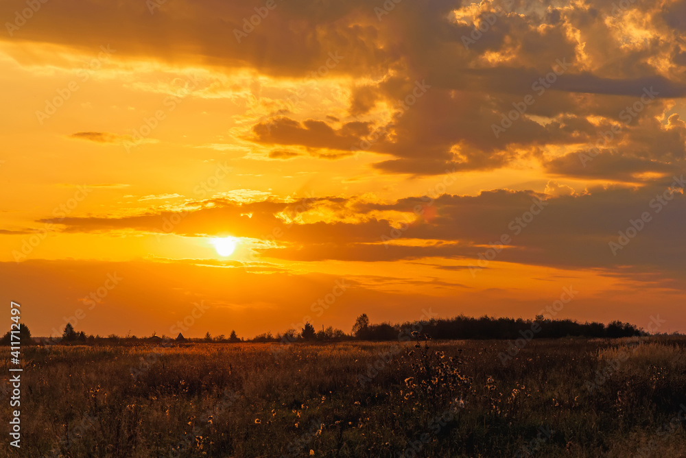 landscape with Golden sunset in autumn in the field landscape with Golden sunset in autumn in the field