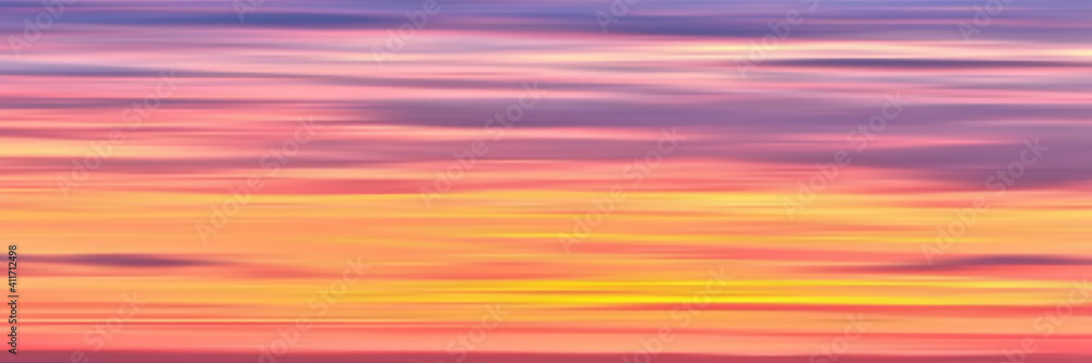 Panoramic view of the picturesque sky. Vector realistic sunrise.