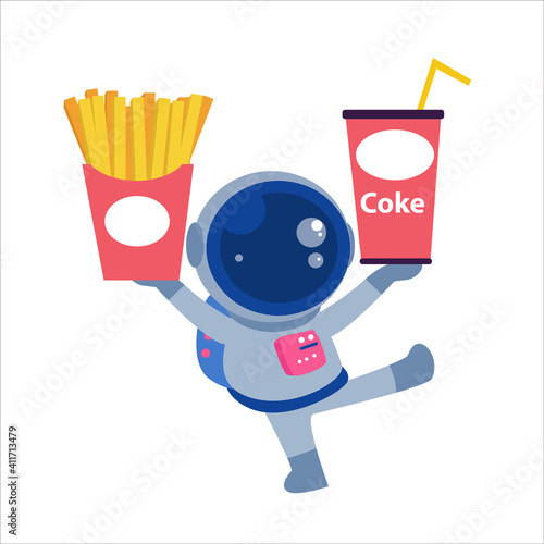 Astronaut With Cake and Drink Character Vector Template Design Illustration © WIC Studio