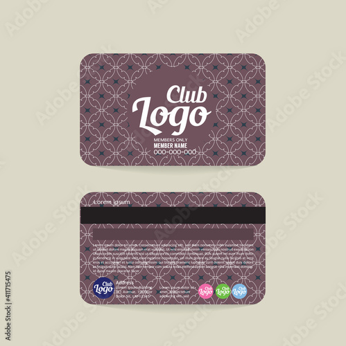 Front And Back Club Member Card Vintage Template Vector Illustration.