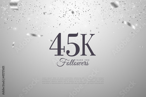 45k followers with fallen silver numbers and ribbon illustrations.