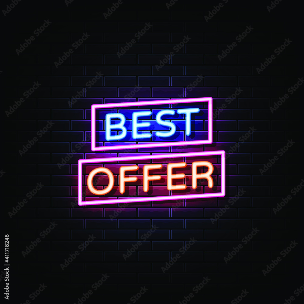 Obraz premium Best Offer Neon Signs Style Text Vector