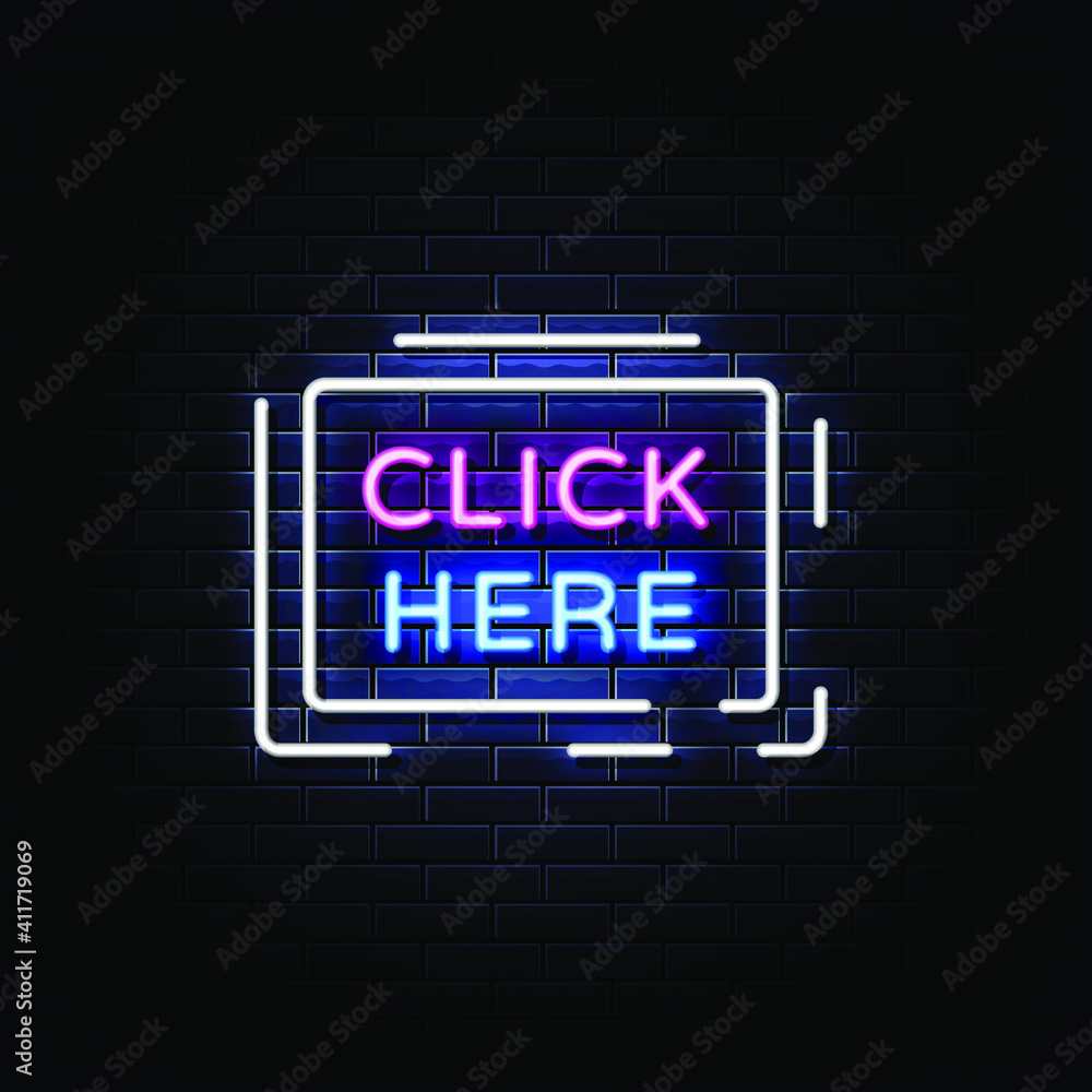 Click Here Neon Signs Style Text Vector Click Here Neon Signs Style Text Vector