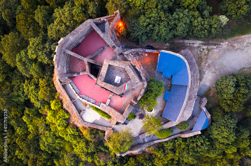 Marcali Historical monument in Hungary Mountains. Aerial landscape about a ...