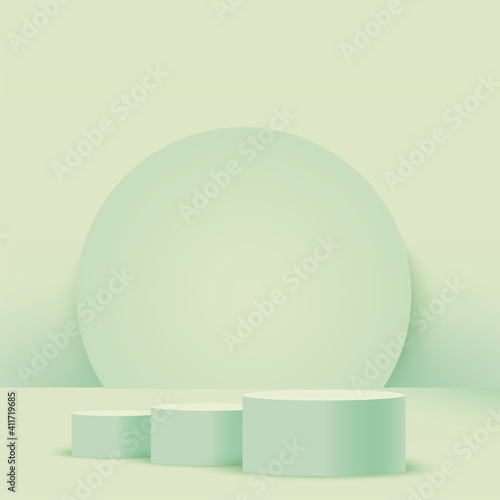 Abstract background with green geometric 3d podiums. Vector illustration