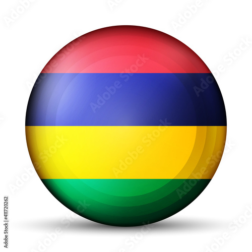 Free Download Glass light ball with flag of Mauritius. Round sphere, template icon. Mauritian national symbol. Glossy realistic ball, 3D abstract vector illustration highlighted on a white background. Big bubble. - GFXLoad