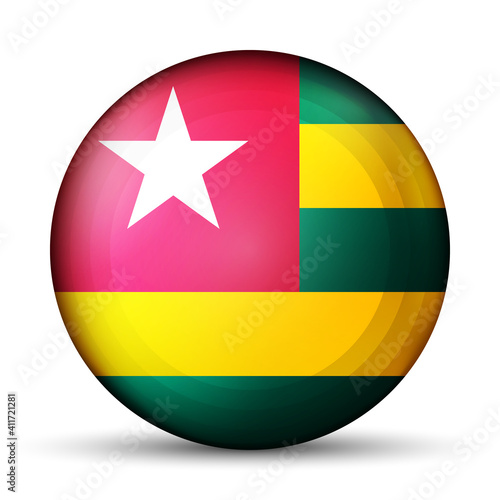 Free Download Glass light ball with flag of Togo. Round sphere, template icon. national symbol. Glossy realistic ball, 3D abstract vector illustration highlighted on a white background. Big bubble. - GFXLoad