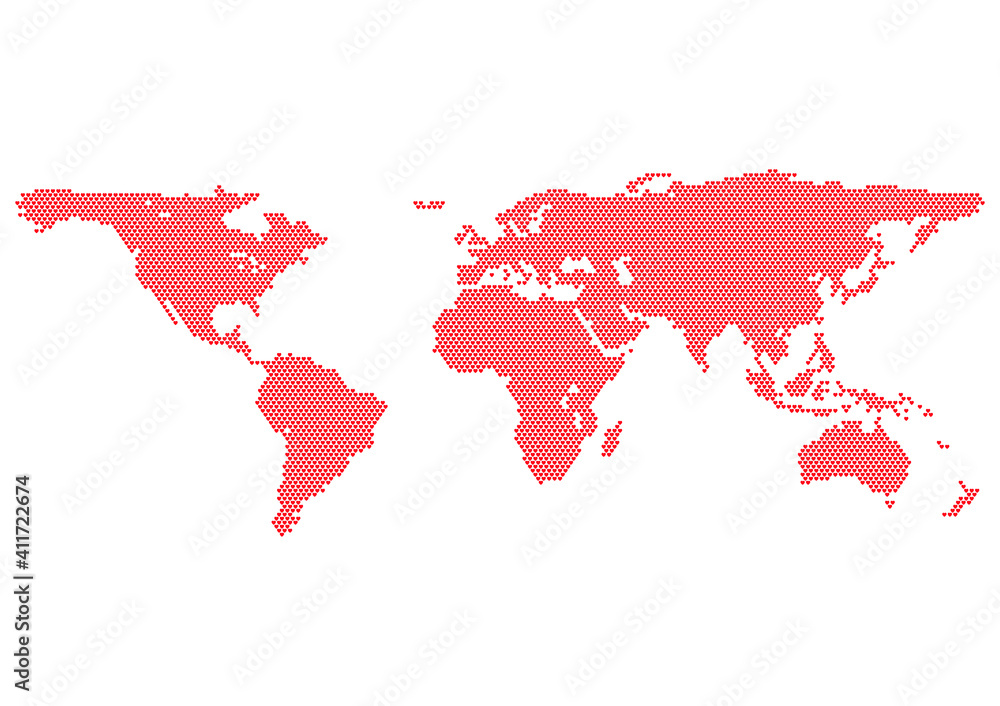 map of world with red heart